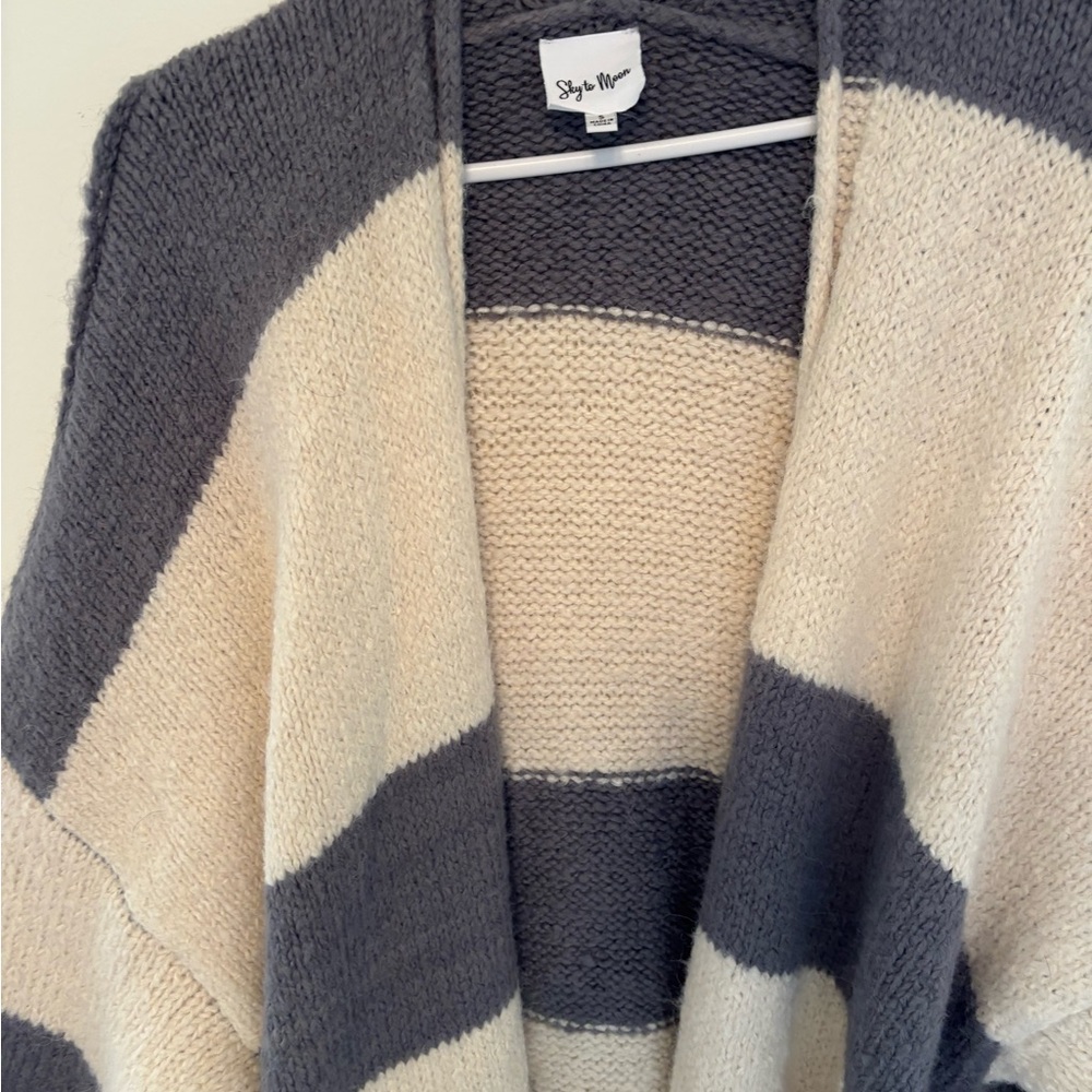 Striped Oversized Open-Front Cardigan Duster Sweater - Picture 3 of 4